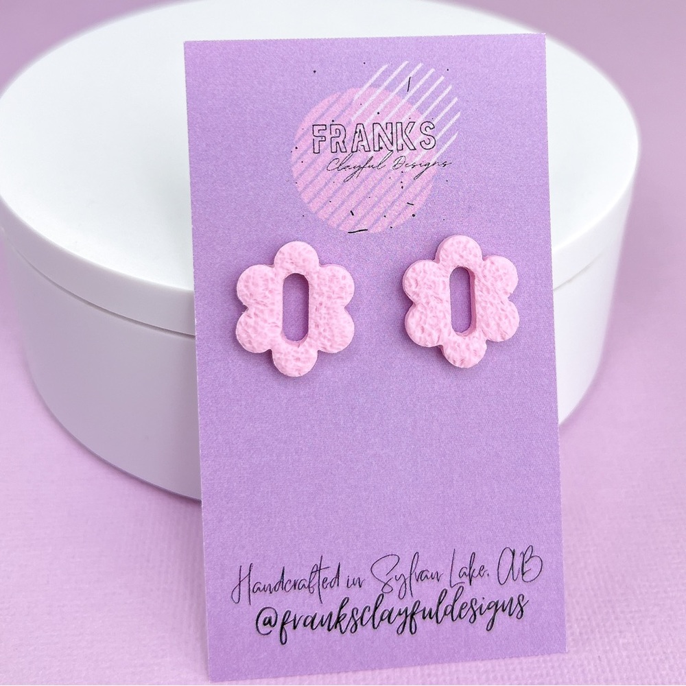 Textured Pink Flower Handmade Polymer Clay Stud Earrings